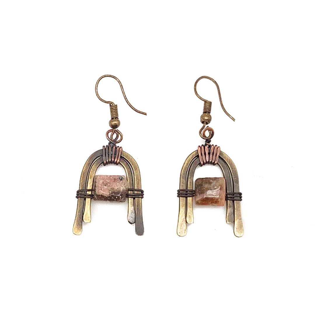 Banjara Pink Agate U Shaped Earrings