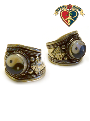 Gypsy Rose - YIN YANG ANTIQUED SILVERTONE WIDE ADJUSTABLE RING
