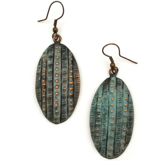 Rivet Stripes Copper Patina Earrings