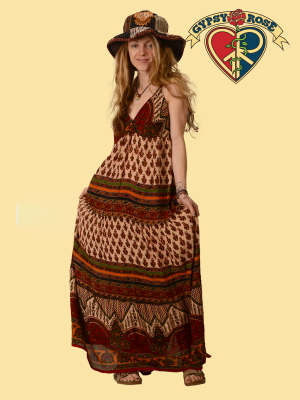 Gypsy Rose - Rayon Indian Print String Maxi Dress