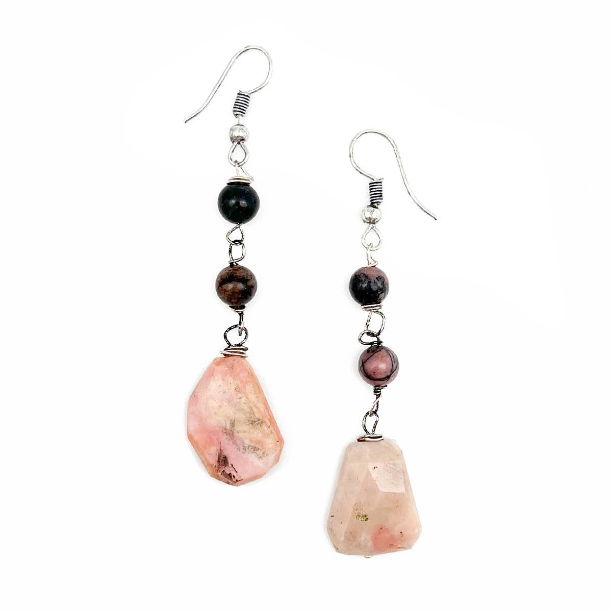 Banjara Semi-Precious Stone Earrings - Rhodonite & Pink Opal