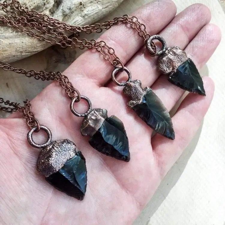 Black Obsidian Arrowhead Copper Necklace