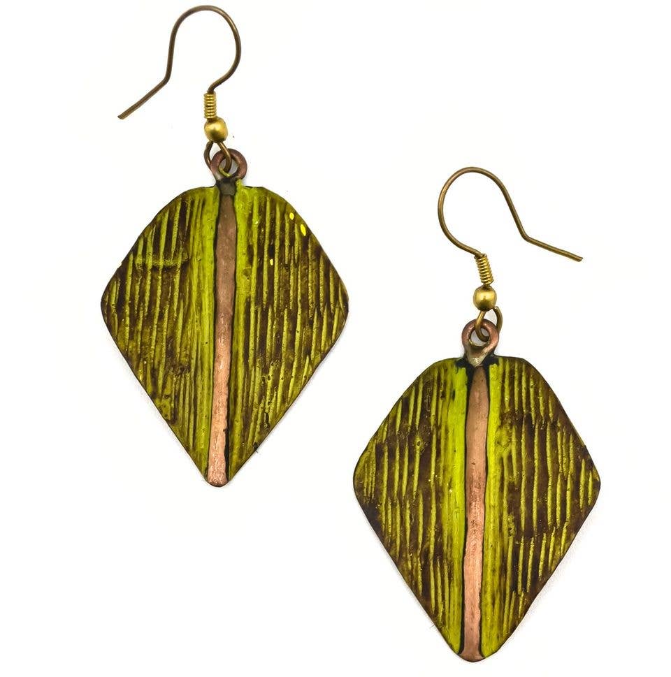 Hatchmark Print Copper Patina Earrings