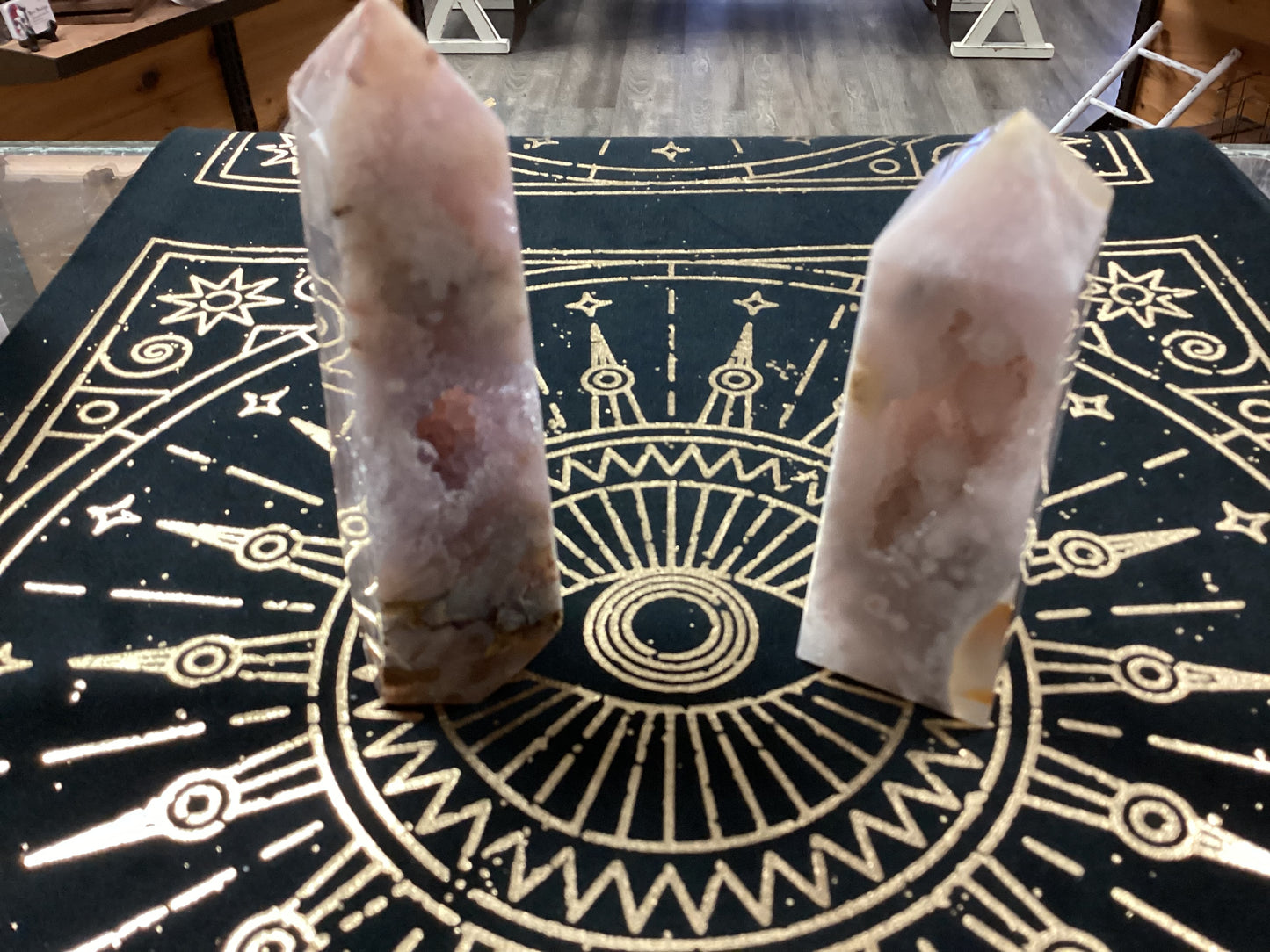 Pink Amethyst with Flower Agate Obelisk Tower - Large