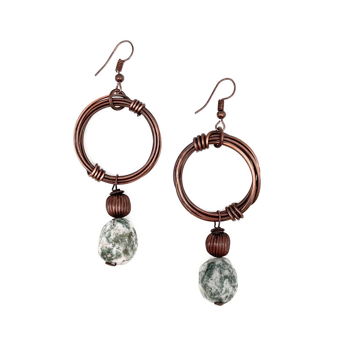 Banjara Antiqued Ring Earrings with Tree Agate Stone