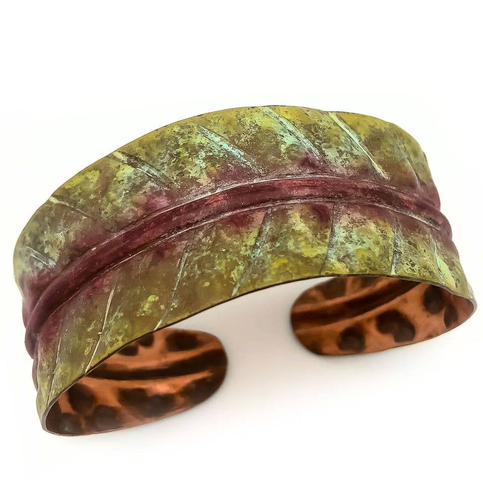 Long Leaf Copper Patina Cuff Bracelet