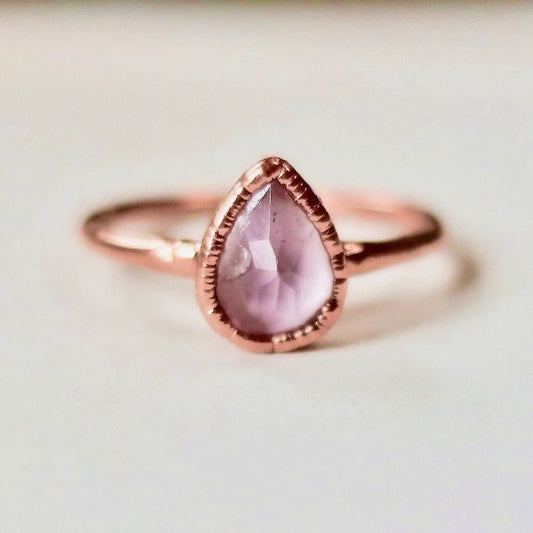 Lavender Amethyst Faceted Teardrop Copper Ring