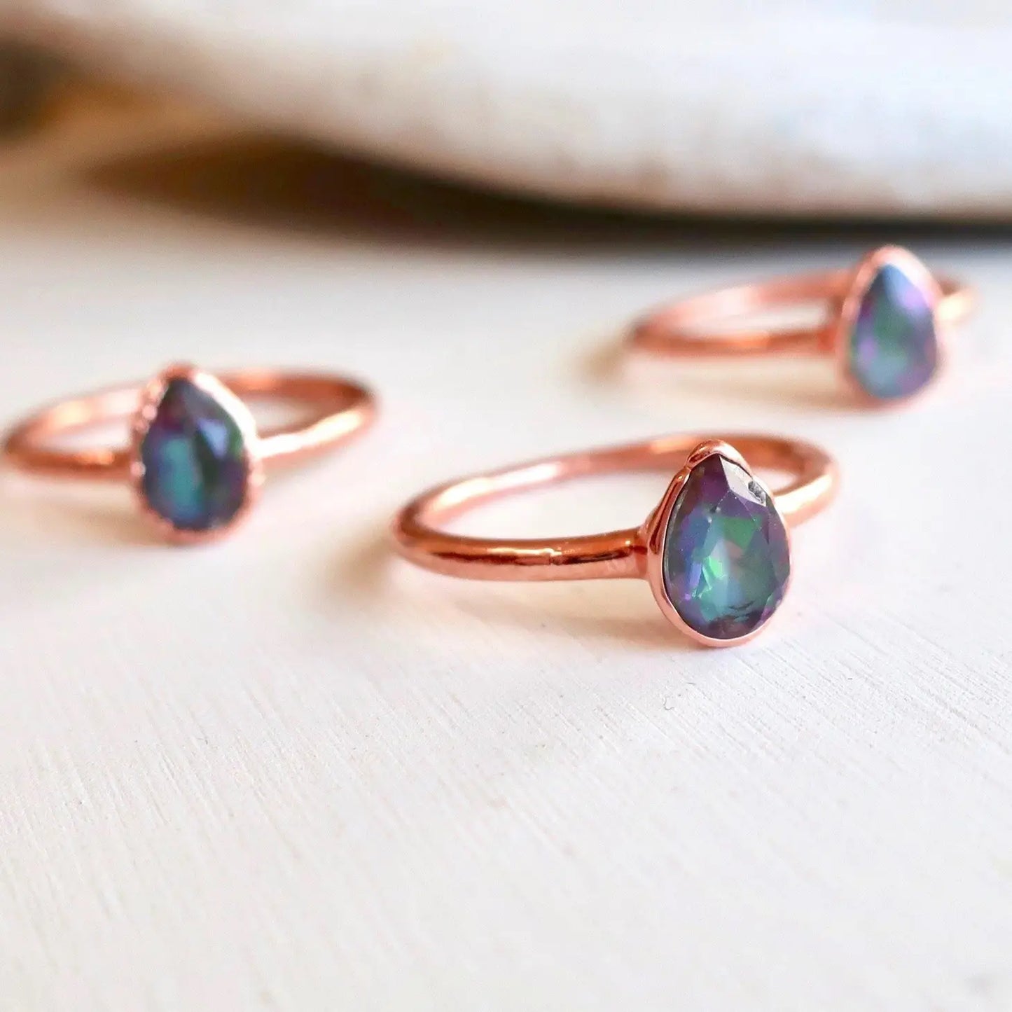 Rainbow Mystic Topaz Faceted Teardrop Copper Ring