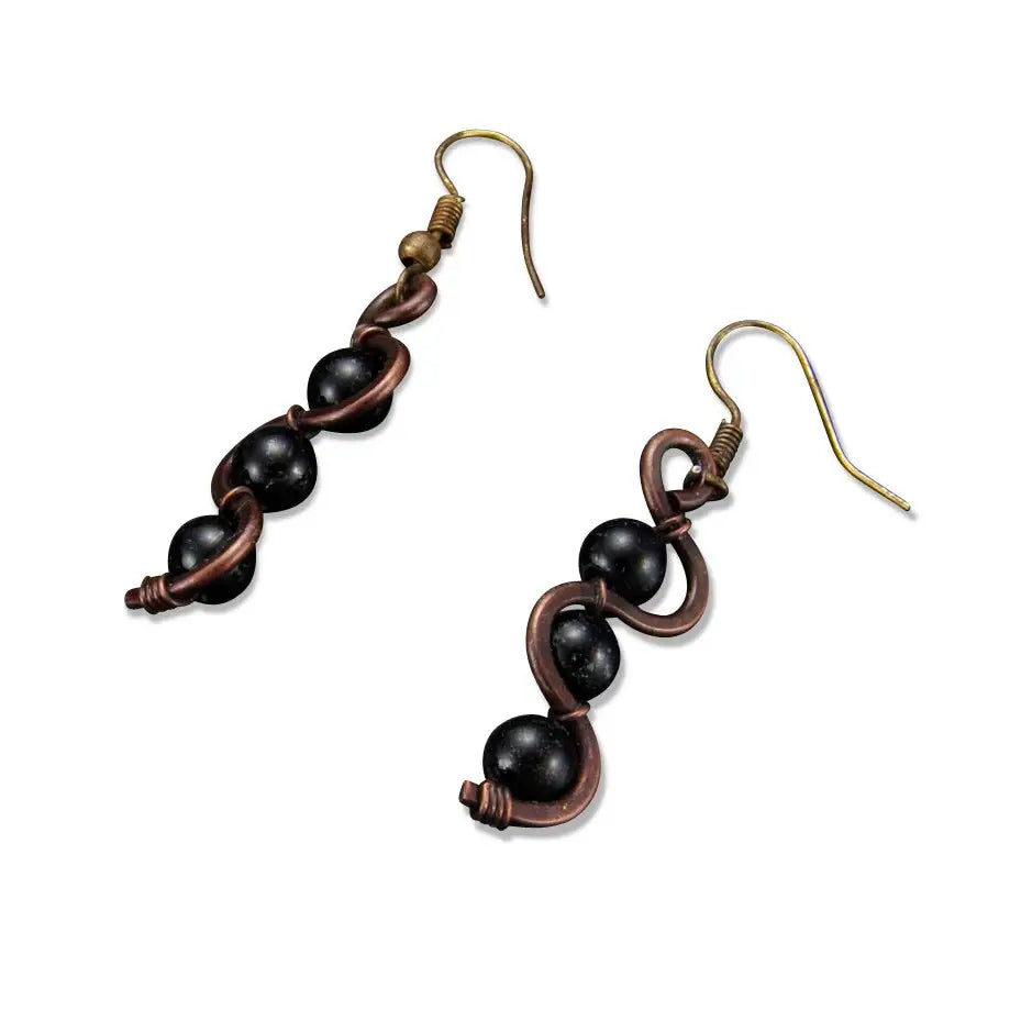 Copper Zig-Zag Earrings with Onyx