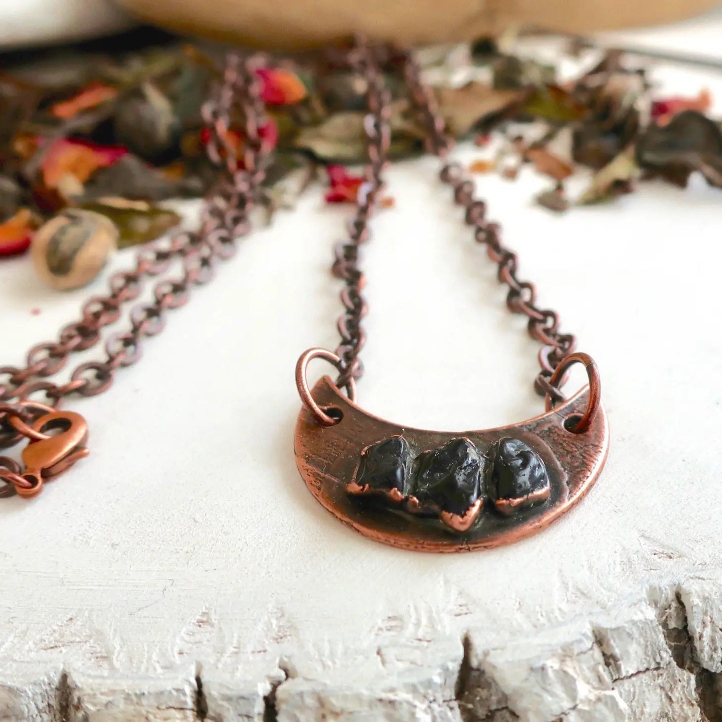 Black Tourmaline Crescent Moon Copper Necklace