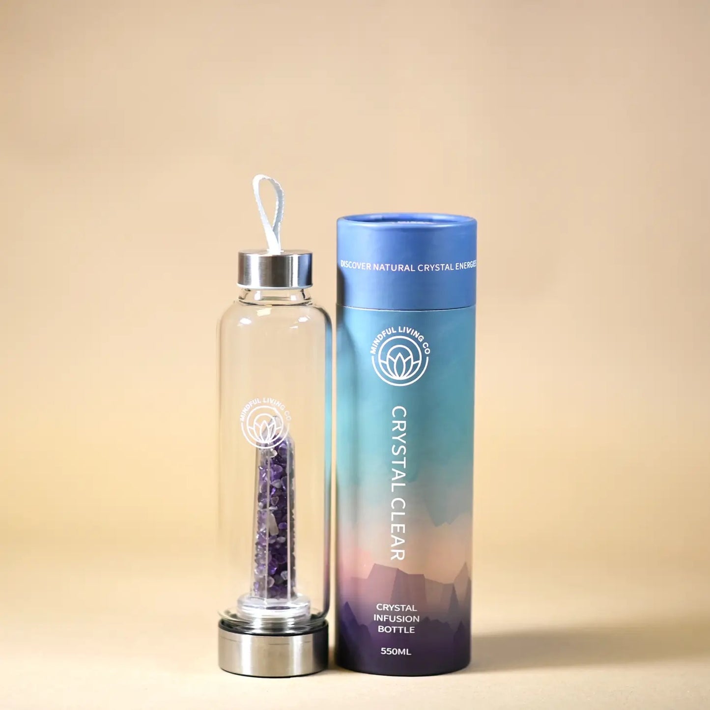 Crystal Clear Water Bottle with Amethyst Chips Insert