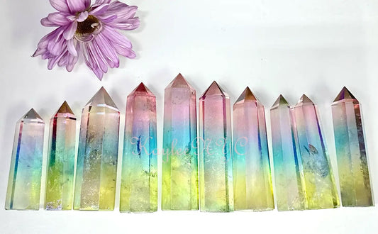 Rainbow Aura Clear Quartz Obelisk Towers