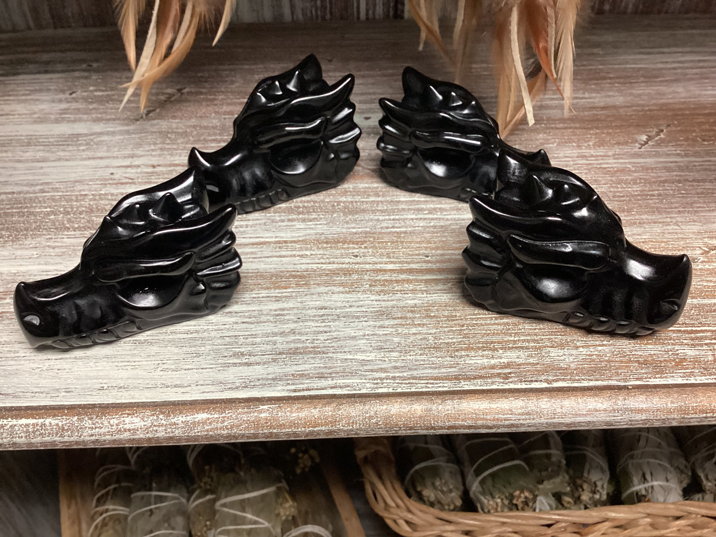 Black Obsidian Dragon Heads