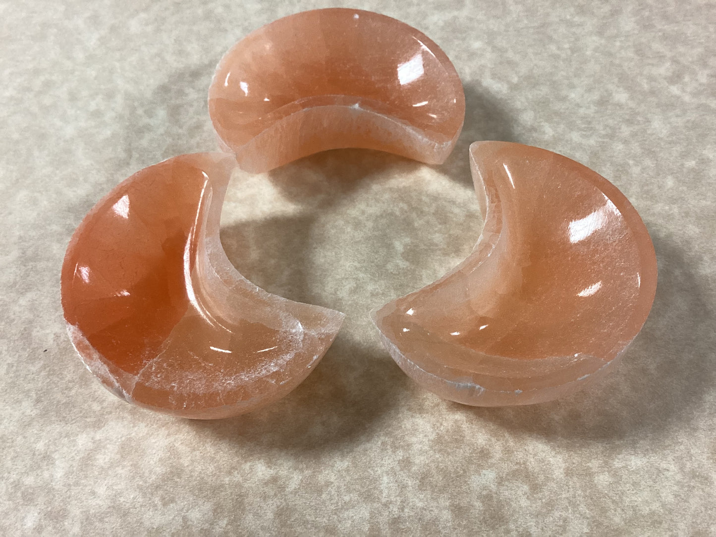 Peach Selenite Crystal Moon Bowl