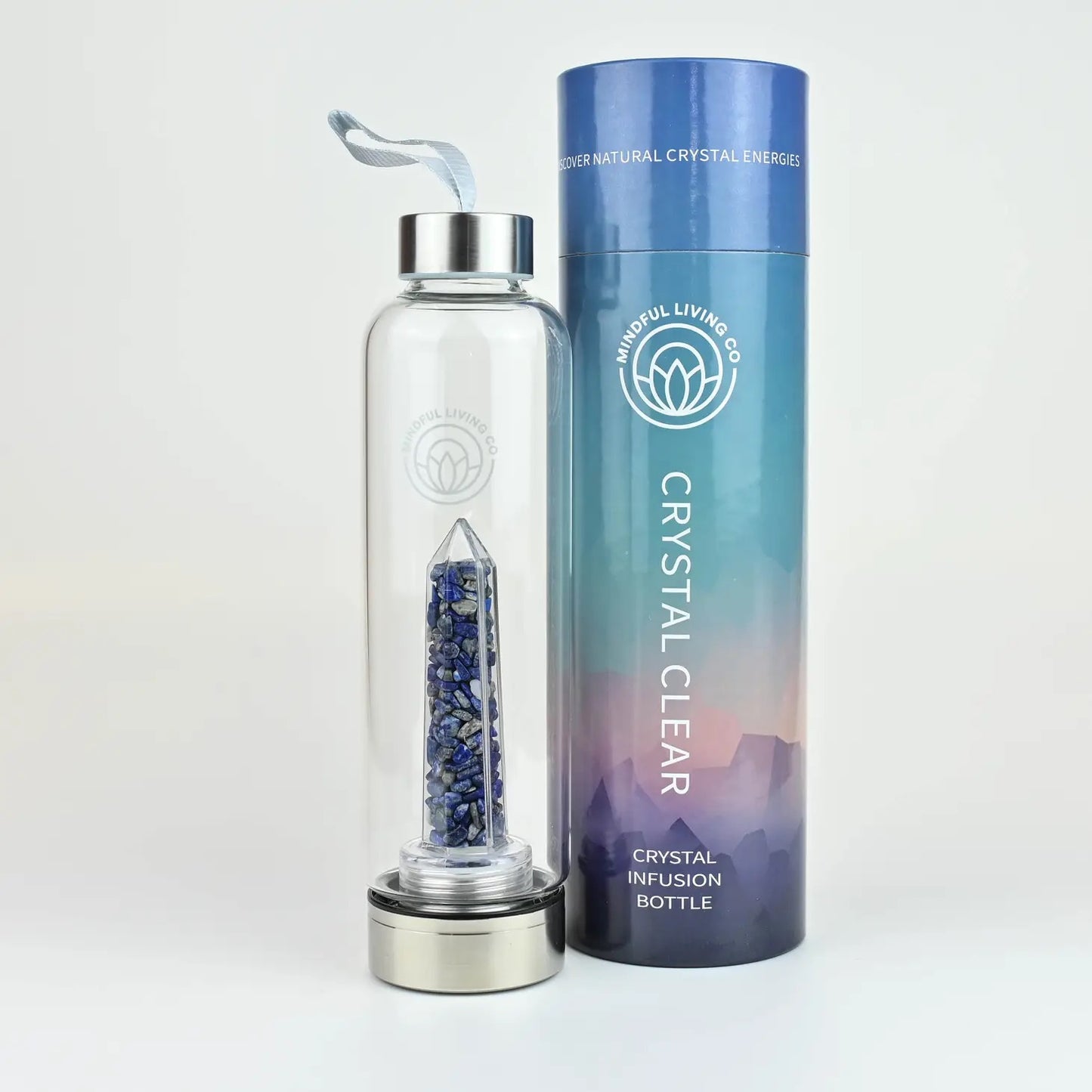 Crystal Clear Water Bottle with Lapis Lazuli Chips Insert