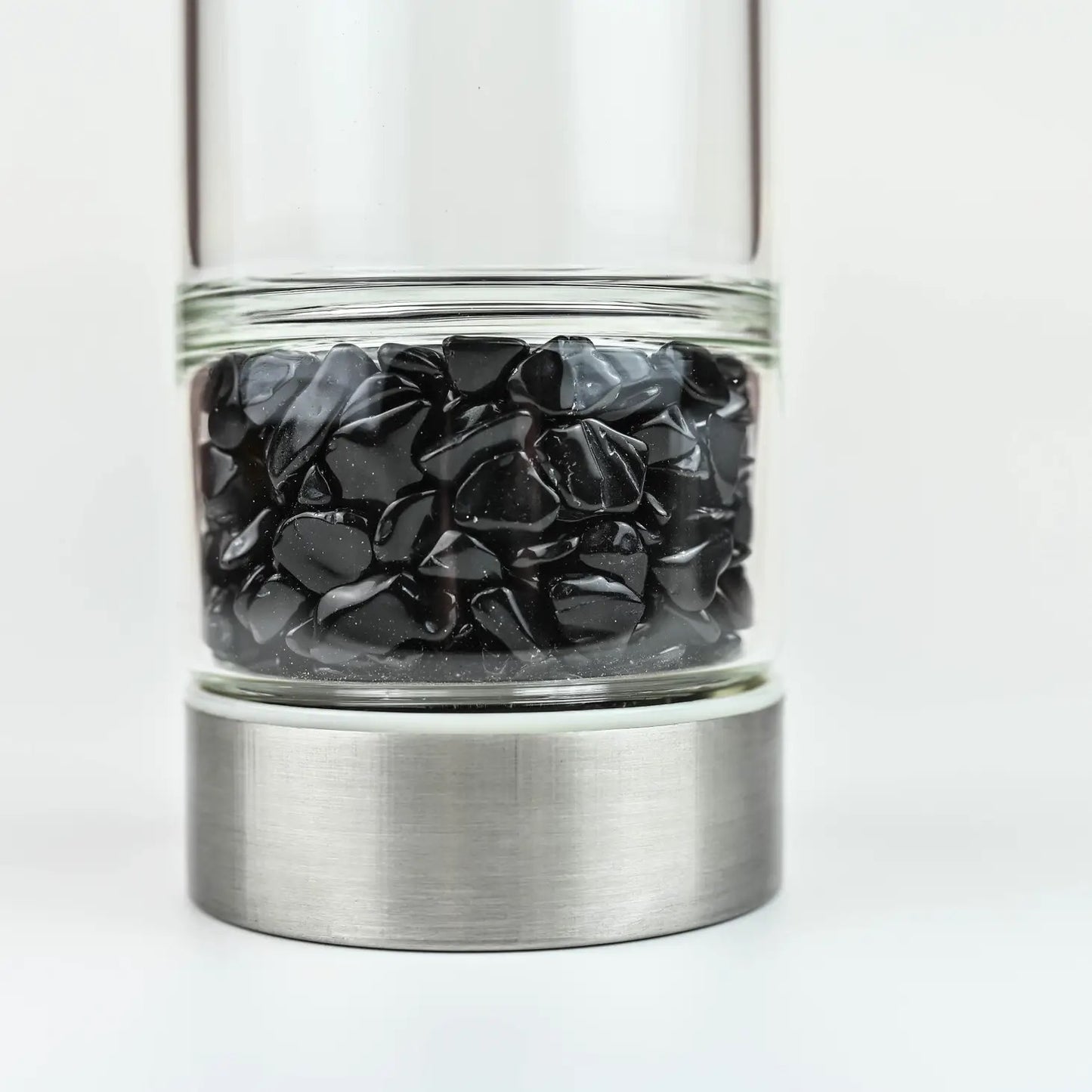 Crystal Clear Water Bottle with Black Obsidian Stones