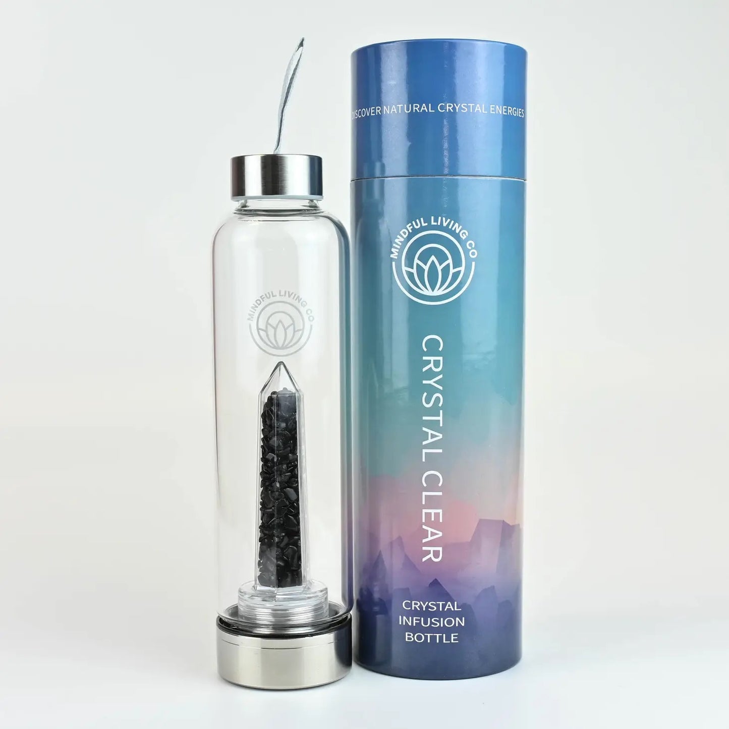 Crystal Clear Water Bottle with Black Obsidian Chips Insert