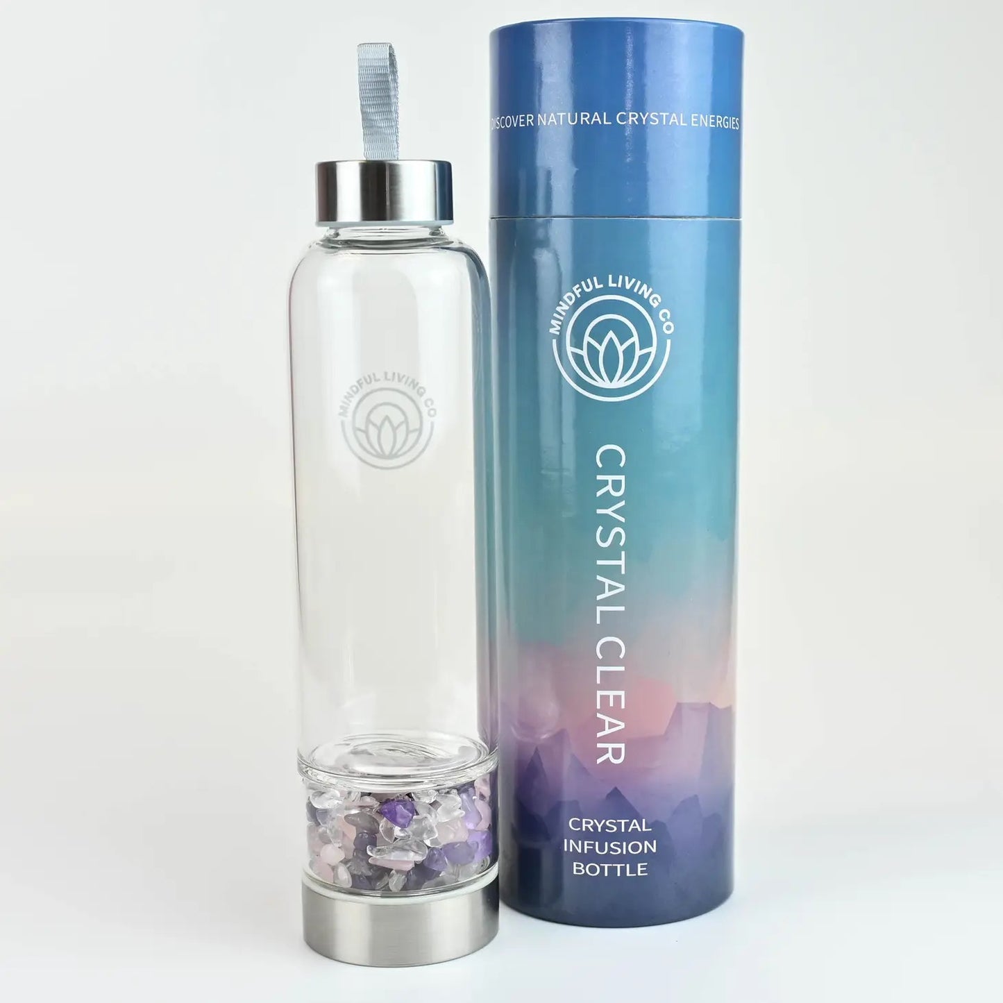 Crystal Clear Water Bottle with Crystal Stones - Love & Happiness