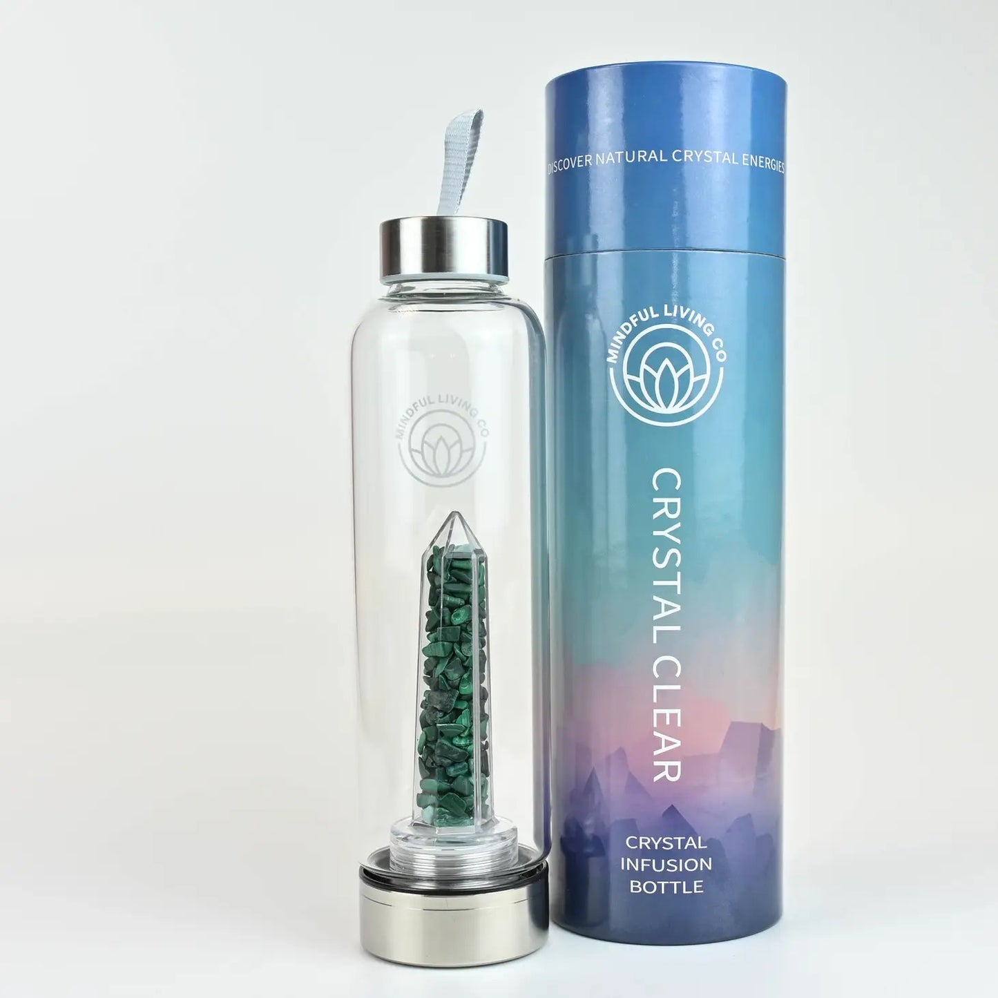 Crystal Clear Water Bottle with Malachite Chips Insert