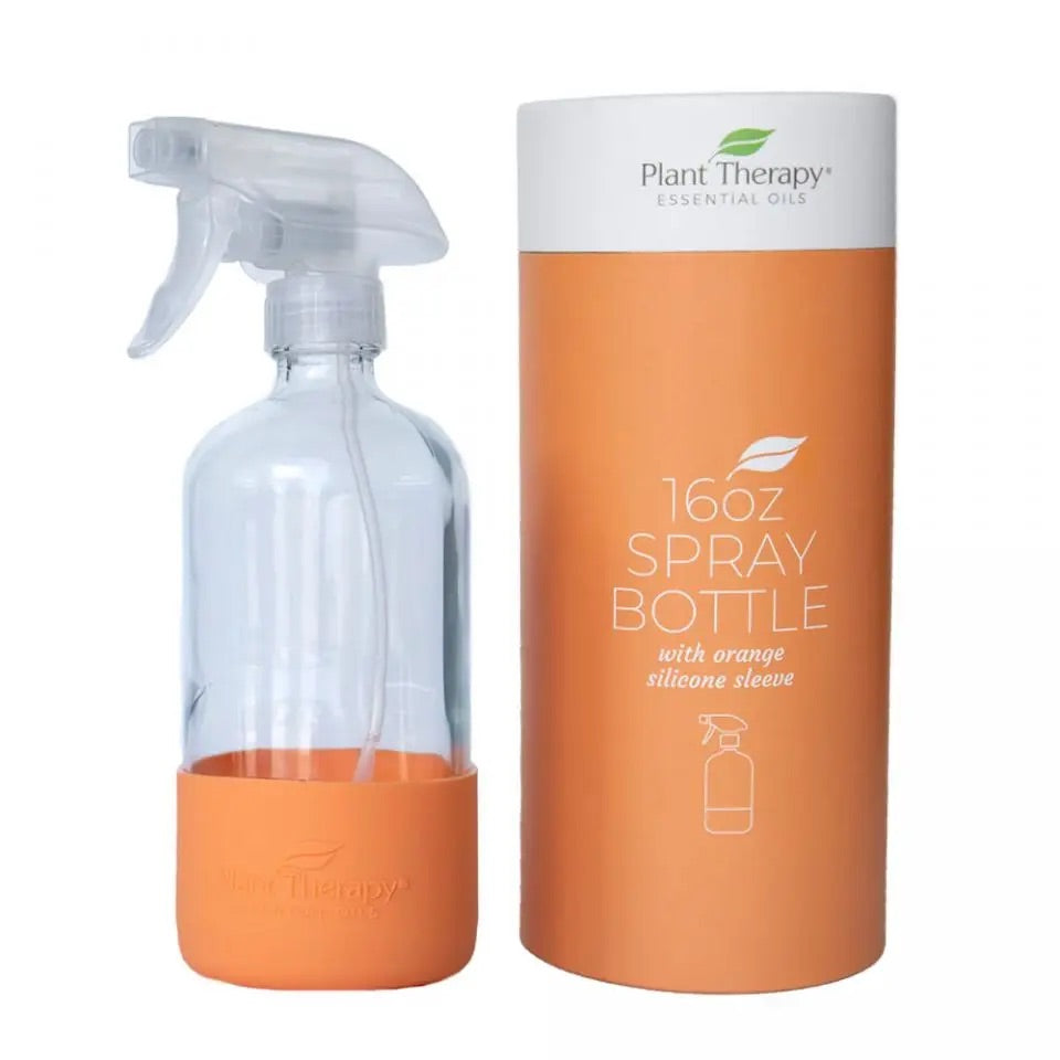 Glass Spray Bottle with Orange Silicone Sleeve