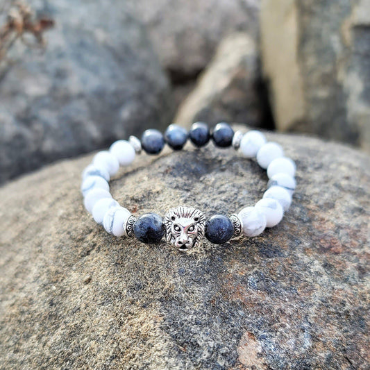Elastic Bracelets- Majestic Lion Howlite & Larvikite