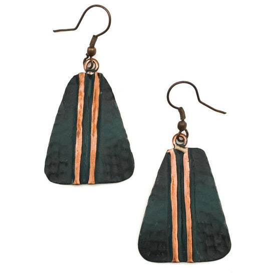 Teal Hammered with Bands Copper Patina Earrings