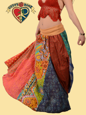 Gypsy Rose - Sweet Spinner Girl Printed Cotton Patchwork Skirt