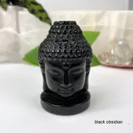 Carved Crystal Buddha Head - Black Obsidian