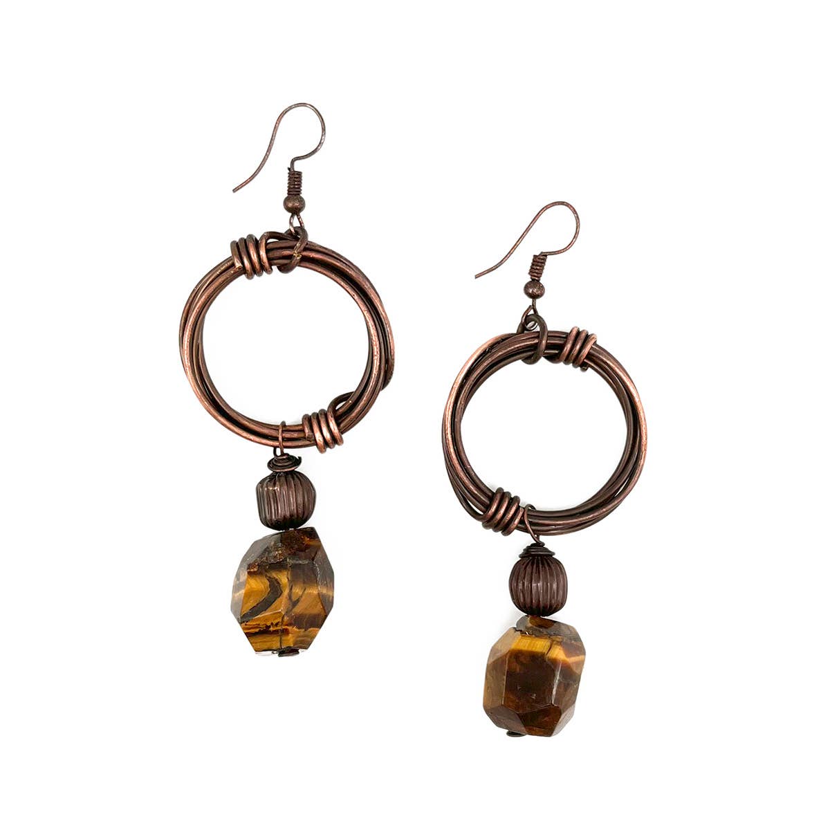 Banjara Antiqued Ring Earrings with Tigers Eye Stone