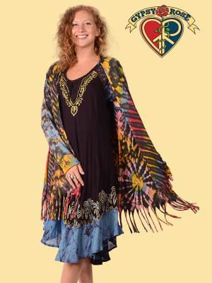 Tie Dye Spandex Viscose Blend Fringe Cardigan