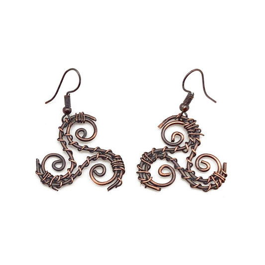 Banjara Wire Wrapped Triskelion Copper Earrings