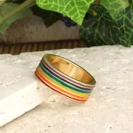 Thin Stripe Rainbow Gold Enamel Ring