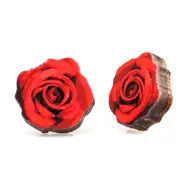 Deep Red Rose Stud Earrings