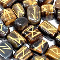 Rune stone set in pouch - Tiger's eye